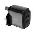 Porodo 12W Double USB  2.4A Charger UK with A-Type C 1.2M Cable - Black