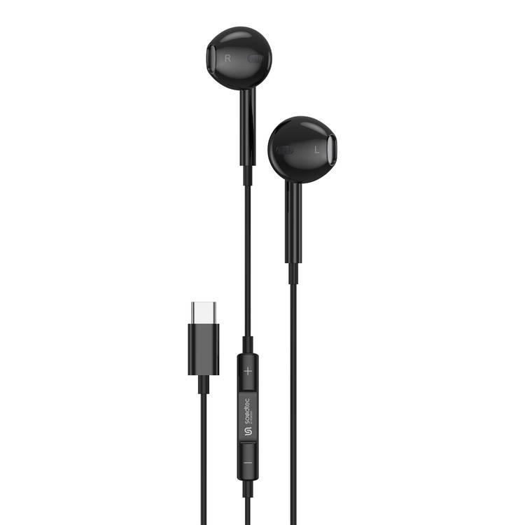 Porodo Soundtec Stereo Earphone with Type-C Connector and 3-Button Controls - Black