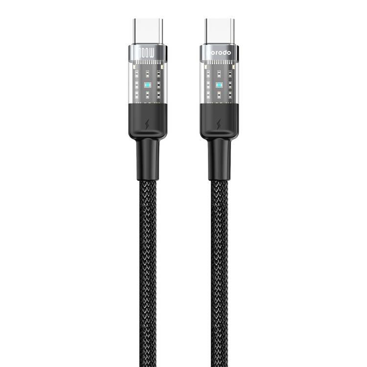 Porodo Fast Charging Cable with USB-C to USB-C Connector, PD100W, and Transparent Head  - Black - 1.2M