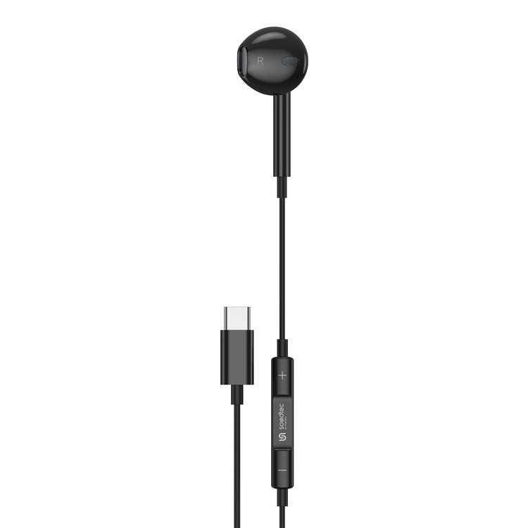 Porodo Soundtec Mono Earphone with Type-C Connector and 3-Button Controls - Black