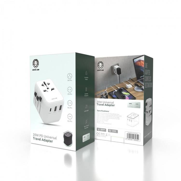 Green Lion 20W PD Universal Travel Adapter - White