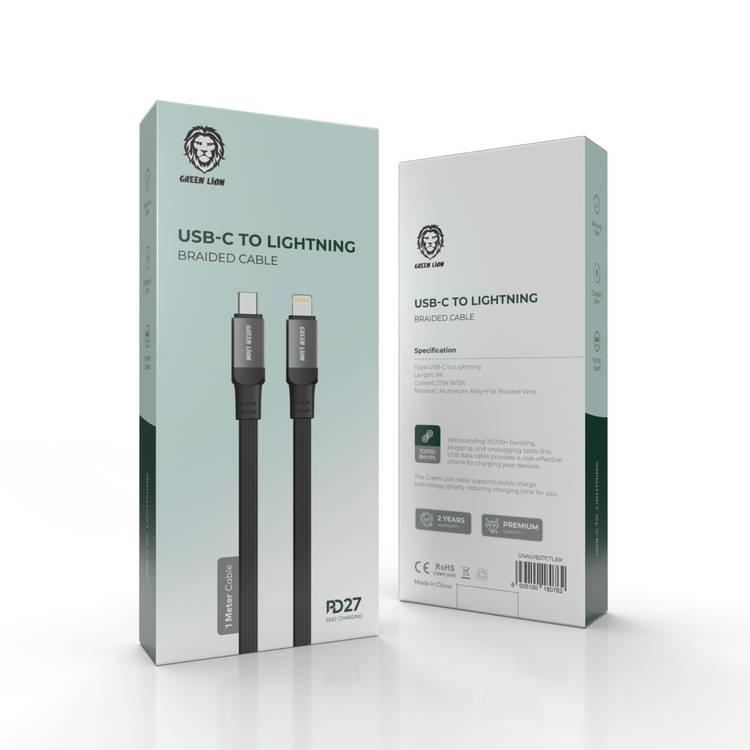 كابل Green Lion USB-C إلى Lightning المضفر (1 متر) - أسود