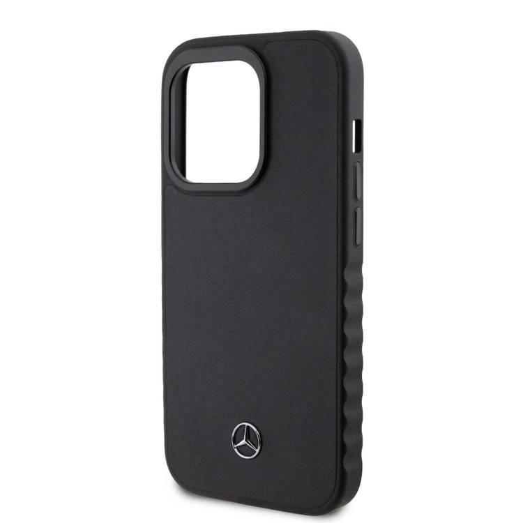 حافظة هاتف مرسيدس بنز iPhone 15 Pro من الجلد الأصلي الناعم - أسود