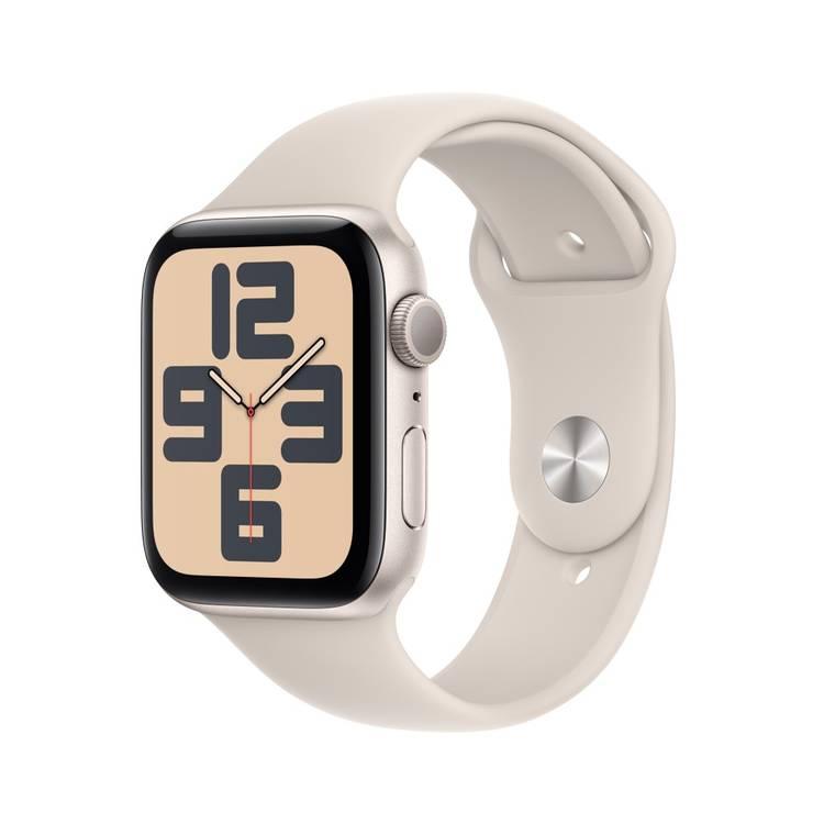 Apple Watch SE 2023 (GPS) هيكل ألمنيوم ستارلايت مع حزام ستارلايت الرياضي 44 ملم - M/L