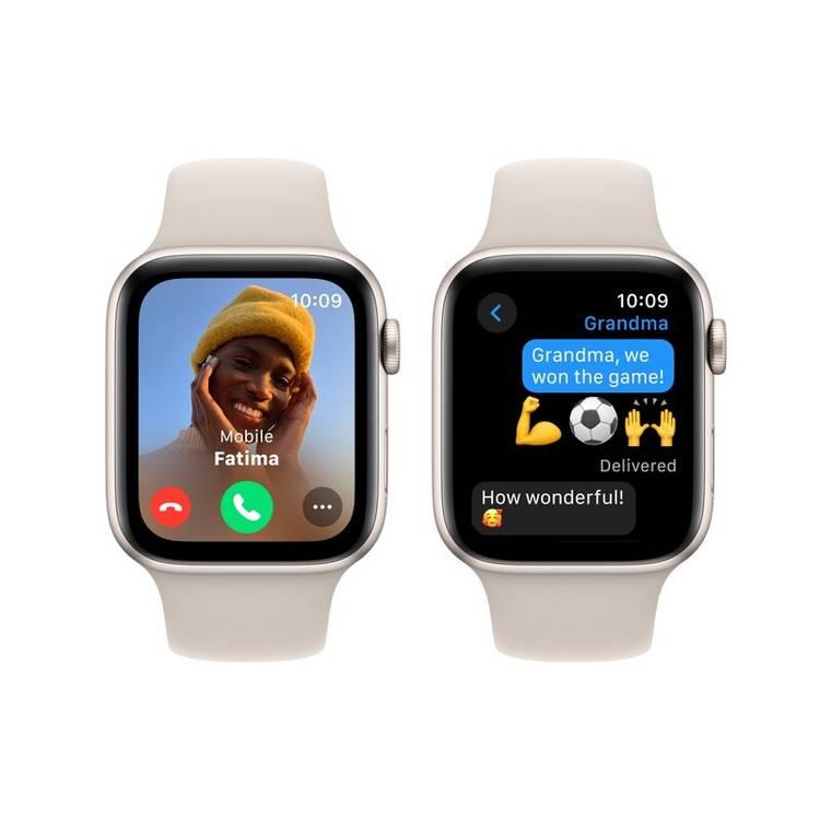 Apple Watch SE 2023 (GPS) هيكل ألمنيوم ستارلايت مع حزام ستارلايت الرياضي 44 ملم - M/L