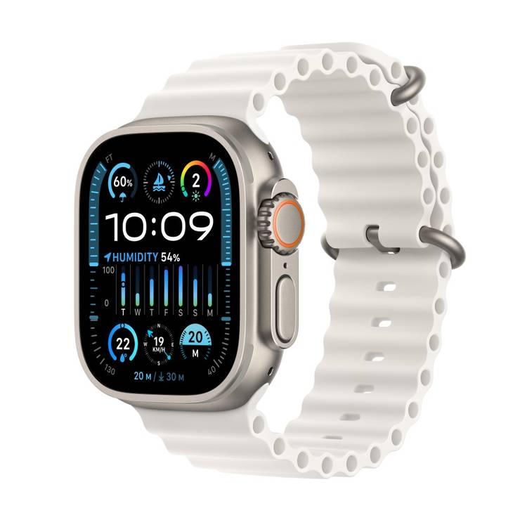 Apple Watch Ultra 2 [نظام تحديد المواقع + شبكة خلوية مقاس 49 ملم] مع هيكل من التيتانيوم وحزام أبيض اللون