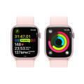 Apple Watch Series 9 ]GPS 41mm] مع هيكل من الألومنيوم باللون الوردي وسوار رياضي باللون الوردي الفاتح | م/ل