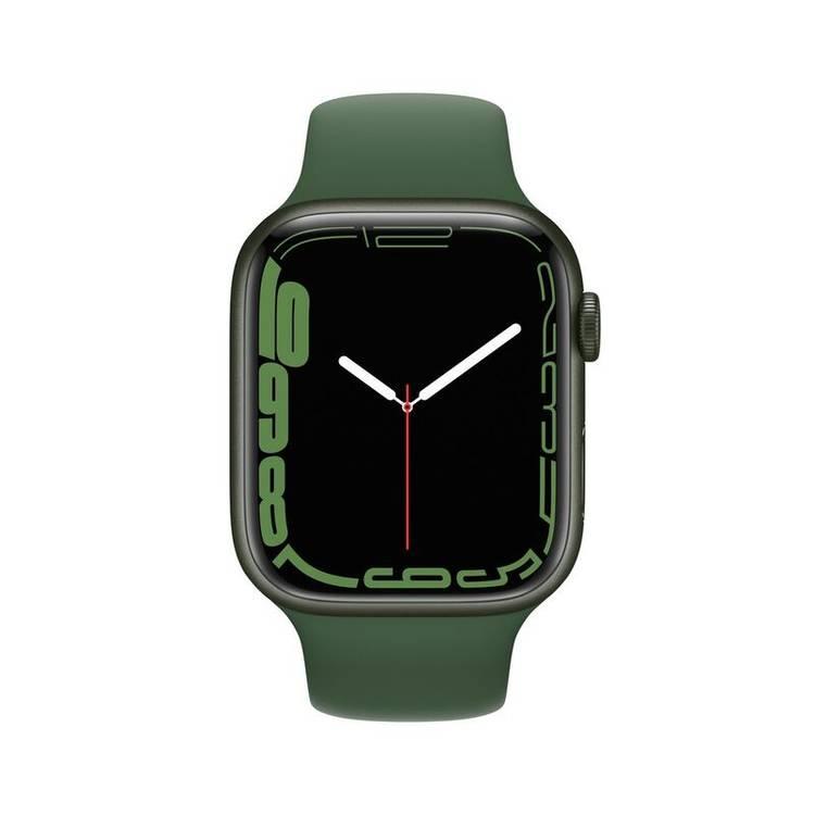 ساعة Apple Watch Series 7 [نظام تحديد المواقع + شبكة خلوية مقاس 41 ملم] مع هيكل من الألومنيوم باللون الأخضر وسوار رياضي باللون الأخضر البرسيم