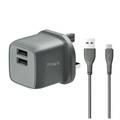 PAWA PocketMini Dual USB Travel Charger UK Standard With USB-A to Micro Cable - Gray