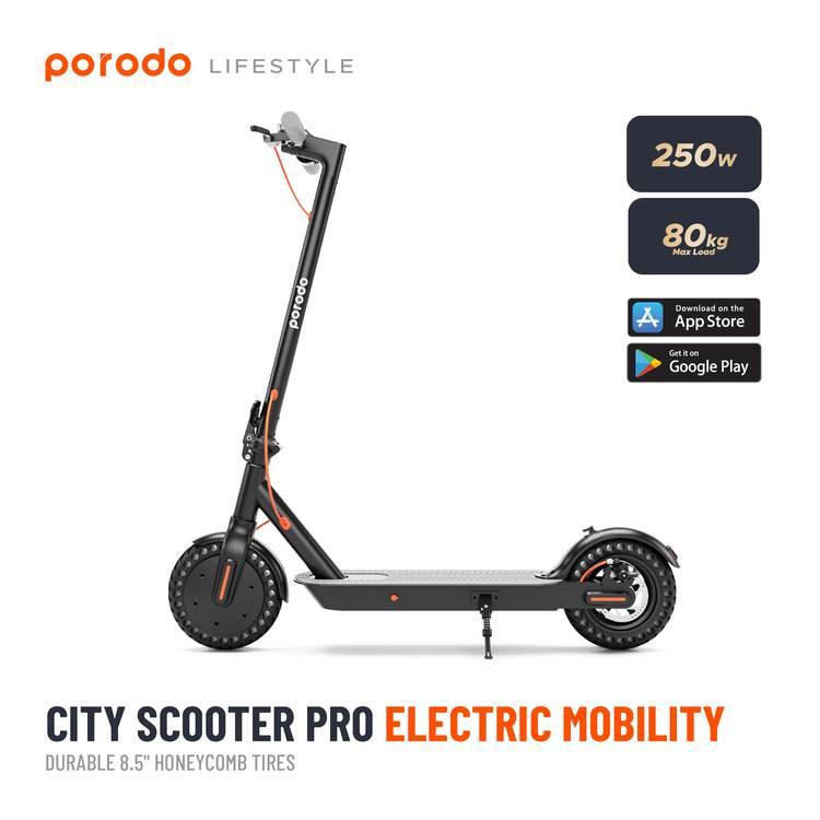 Porodo Lifestyle Electric City Scooter Pro 250W with Helmet - Black