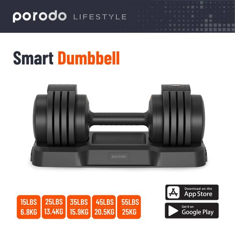Porodo 55 lb Single Adjustable Smart Dumbbell - Black