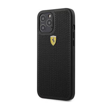 جراب CG Mobile Ferrari On Track جلد PU مثقوب بشعار معدني متوافق مع iPhone 12/12 Pro (6.1 بوصة) - أسود