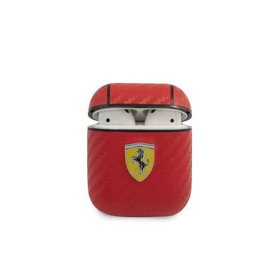 CG Mobile Ferrari PC PU Carbon Yellow Shield Metal Logo Case متوافق مع Airpods 1/2 - أحمر
