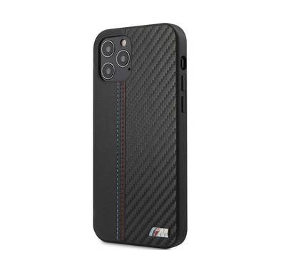 CG Mobile BMW M Collection PC/TPU Hard Case PU Leather Carbon Effect with Smooth PU Contrast Strip Metal Logo Compatible for iPhone 12 / 12 Pro (6.1") Shock & Scratch