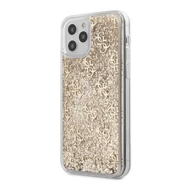 CG Mobile Guess Liquid Glitter 4G Pattern Case for iPhone 12 Pro Max (6.7") Shock & Drop Protection Suitable with Wireless Chargers Officially Licensed - Gold