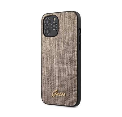 CG MOBILE Guess PU Lizard Pattern Phone Case w/ Metal Logo Compatible for iPhone 12 Pro Max (6.7") Mobile Case Anti-Scratch Officially Licensed - Gold