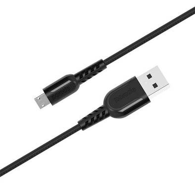 Porodo Metal Braided Micro USB Cable 1.2m, Fast Charging, Data Sync, Super Durable, Compatible with Samsung, Huawei, Ulefone, Nokia, Sony - Black
