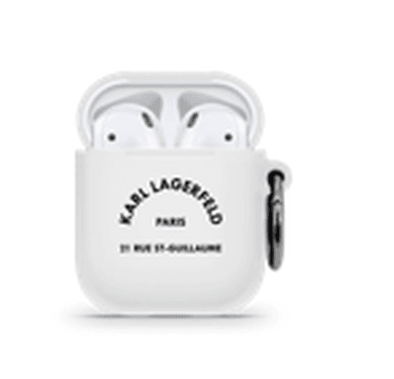 CG MOBILE Karl Lagerfeld White RSG Logo Case with Ring Compatible for Apple Airpods 1/2, Scratch Resistant, Shock Absorption, Drop Protection, & Dustproof Protective