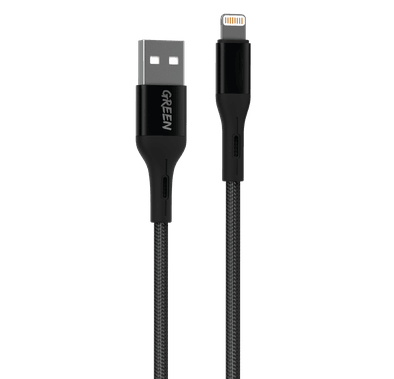 Green Lion Charging Cable, Braided USB-A to Lightning Cable 2A, Fast Charging, Ultra-Fast Sync Charge Cable, Over-Current Protection Lightning Cord - Black