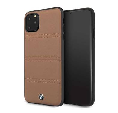 BMW Hard Case Leather Horizontal Lines Compatible w/ iPhone 11 Pro Max, Complete Protection, Easy Access to All Ports,Raised Edge to Protect Camera - Camel