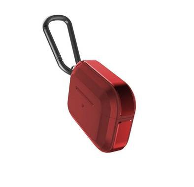X-Doria Defense Trek Aluminum Bumper Case with Anti-Lost Carabiner & Loop Compatible for AirPods Pro - Sleek Design Cover - 360 Degree Protection - Charging Light Visible - Red
