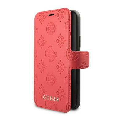 CG MOBILE Guess 4G Peony Booktype PU Leather Phone Case Compatible for iPhone 11 Pro (5.8") Mobile Case with Card Holder Inside Officially Licensed - Red