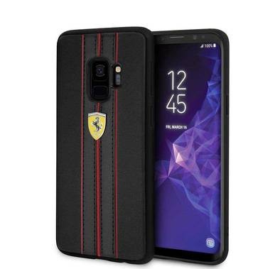 CG MOBILE Ferrari On Track PU Leather Hard Phone Case Compatible for Samsung Galaxy S9 | Protective Mobile Case Officially Licensed - Black