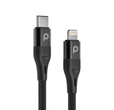 Porodo Aluminum PD Braided USB-C to Lightning Cable 2.2M 9V - Black