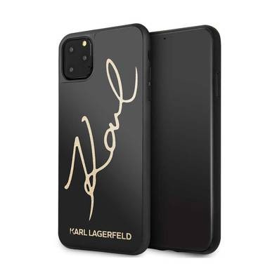 Karl Largefeld Tempered Glass Case with Glitter Sign for iPhone 11 Pro - Black