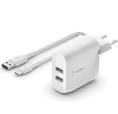 Belkin Boost Charge Dual USB-A Wall Charger 24W with USB-A to Micro USB Cable 1M - White