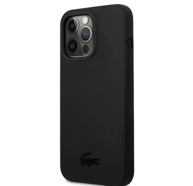 Lacoste Hard Case Liquid Silicone / Microfiber Glossy Printing Logo Compatible with iPhone 14 Pro Max - Black