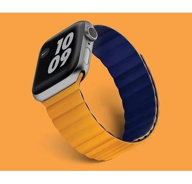 Green Lion Silicone Magnetic Watch Band for Apple Watch 42/44/45MM - Light Orange/Blue - Orange