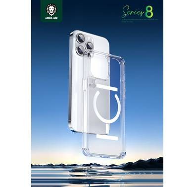 جراب Green Lion Series 8 الشفاف مع شريط امتزاز مغناطيسي قوي iPhone 14 Pro - صافي