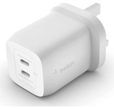 شاحن Belkin Boost Charge Pro Dual USB-C GaN Wall مع PPS 65W - أبيض