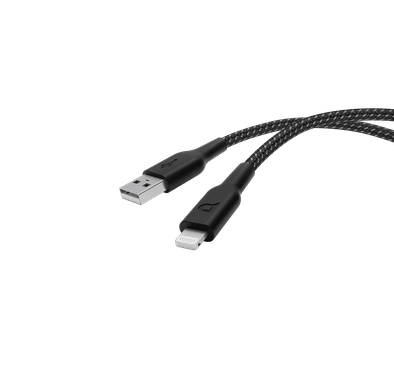 كابل باورولوجي مضفر USB-A إلى Lightning - أسود