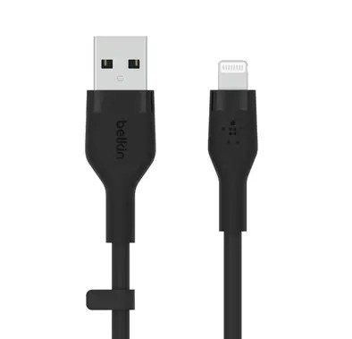 وصلة Belkin BOOST CHARGE™ Flex USB-A إلى Lightning من السيليكون الناعم الملمس، 1 متر - أسود