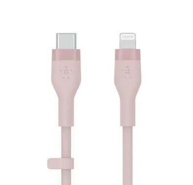 وصلة Belkin BOOST CHARGE™ Flex USB-C إلى Lightning من السيليكون الناعم الملمس، 1 متر - وردي