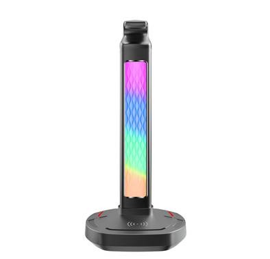 Porodo Gaming 5W RGB Headset Stand, Wireless Charger USB Hub with Screen Lamp - أسود