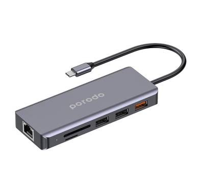 Porodo 9in1 USB-C Hub Type-C PD 100W HDMI إيثرنت USB بطاقة SD 3.5 مم Aux
