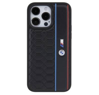 BMW M PU Leather Case with Hexo Pattern & Stripe for iPhone 15 Pro
