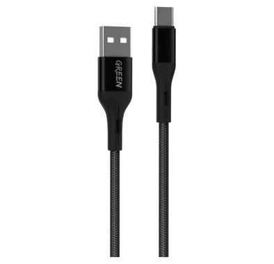 كابل مضفر من Green Lion USB-A إلى Type-C - أسود - 3M