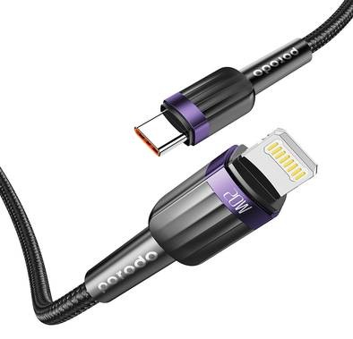 Porodo Braided 1M PD20W USB-C to Lightning Fast charging Cable - Purple