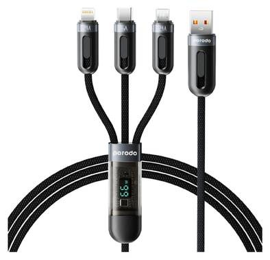 Porodo كابل عرض متعدد التوصيل USB-A للشحن السريع Lightning / Type-C / Micro USB 1.2M - أسود