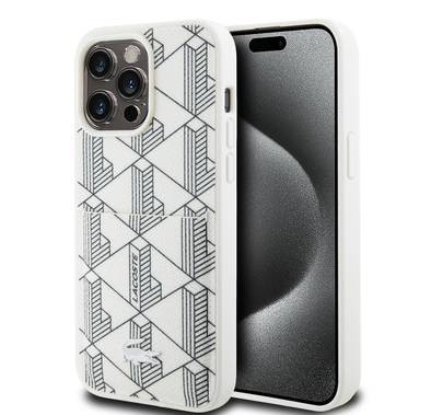 Lacoste iPhone 15 Pro For HC PU مع فتحة بطاقة The Blend Monogram - أبيض