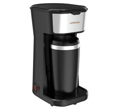 ماكينة صنع القهوة LePresso بقدرة 450 واط مع كوب للسفر - أسود