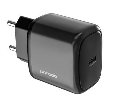 شاحن Porodo 20 واط USB C فردي مع كابل CC 1.2 متر - أسود