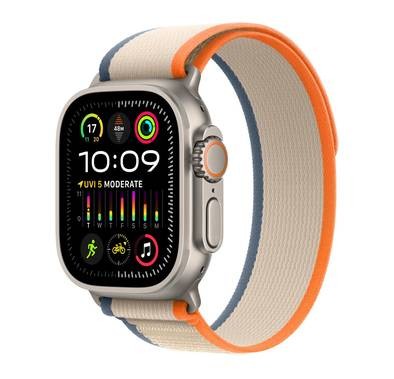 Apple Watch Ultra 2 [نظام تحديد المواقع + شبكة خلوية 49 ملم] مع هيكل من التيتانيوم وحلقة تريل برتقالية/بيج | م/ل