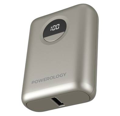 Powerology باور بانك سعة 10000 مللي أمبير في الساعة مع PD20W USB-C وQC3.0 USB-A وتصميم مضغوط للغاية - التيتانيوم