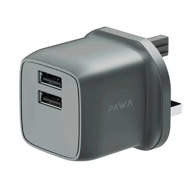 شاحن السفر PAWA PocketMini ثنائي USB بمعيار المملكة المتحدة - رمادي