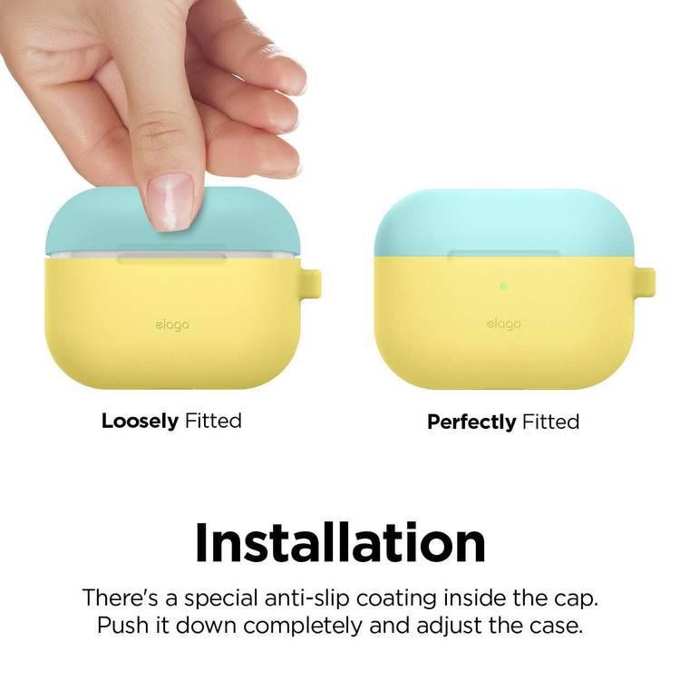 Elago Duo Hang Case for Apple Airpods Pro - Top-Coral Blue / Nightglow Blue, Bottom-Creamy Yellow